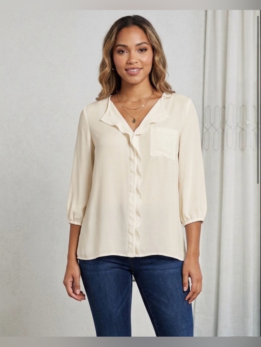 Body Central Pocket Blouse 3/4 Sleeves